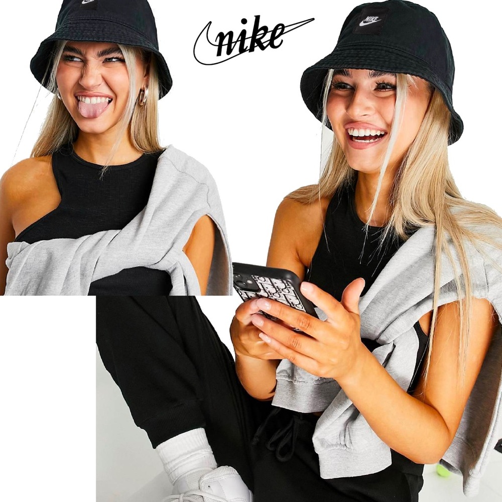 NWOT NIKE NSW Black Logo Bucket Hat MEDIUM / LARGE